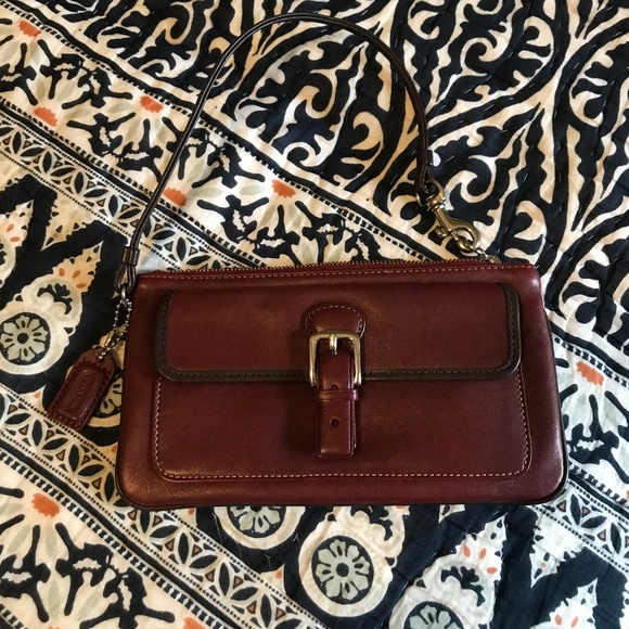 Maroon Coach Wristlet With Snap Front Closure and Zip Center Pocket - Picture 3 of 8